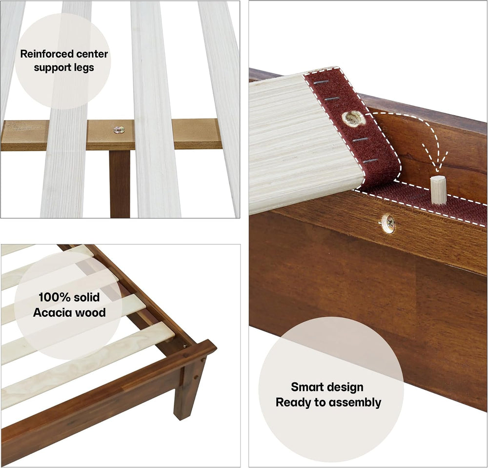 Acacia Kaylin Bed Frame with Headboard Solid Wood Platform Bed, King Bed Fram...