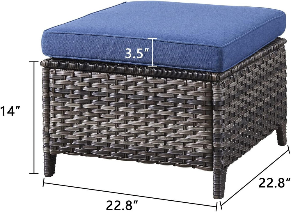 Outdoor Rattan Ottomans Wicker with Blue Cushion (Set of 2) Black Modern Cont...