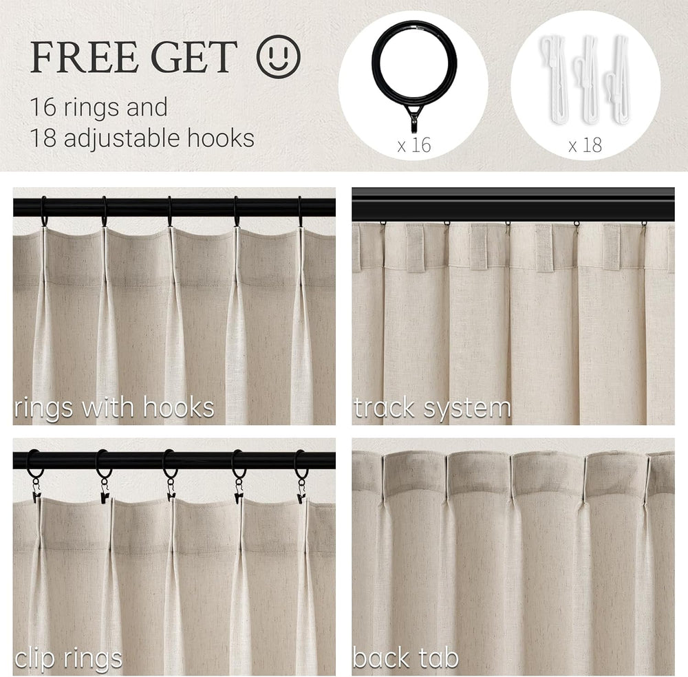 96 Inches Long Pleated Sheer Curtains,Oatmeal Linen Blended Light Filtering W...