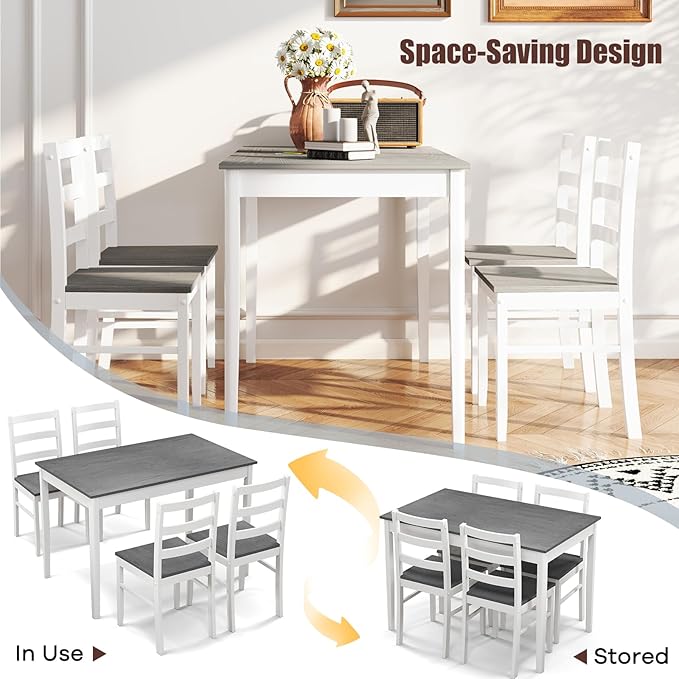NAFORT 5 Piece Dining Table Set for 4, Farmhouse Solid Wood Kitchen Table Cha...