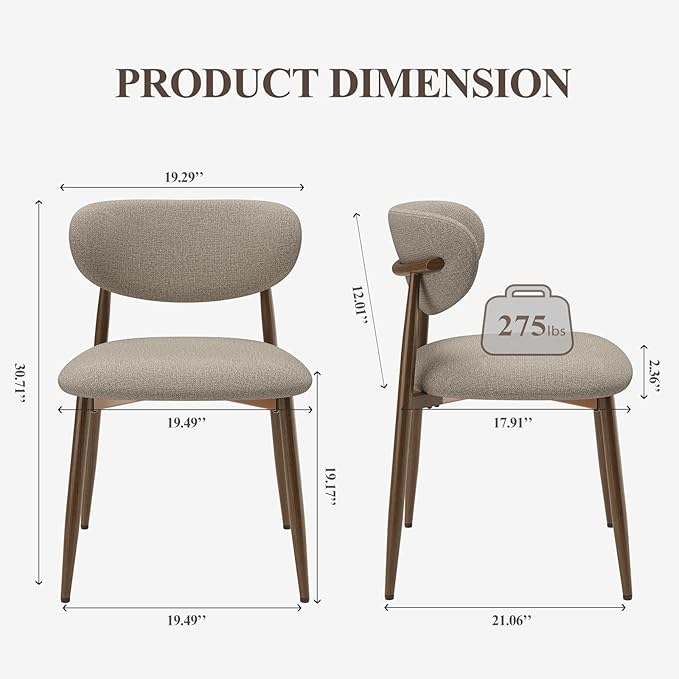 Dining Chairs Set of 2, Upholstered Dining Room Chairs with Metal Legs and An...