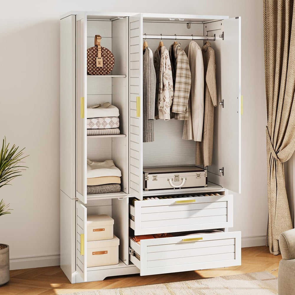 Armoire Wardrobe Closet with Mirror - 71“ Wood Clothing Storage Cabinet, Ward...