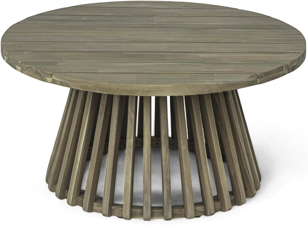 Merax Patio Outdoor Acacia Wood Round Coffee Table for Backyard, Lawn, Balcon...