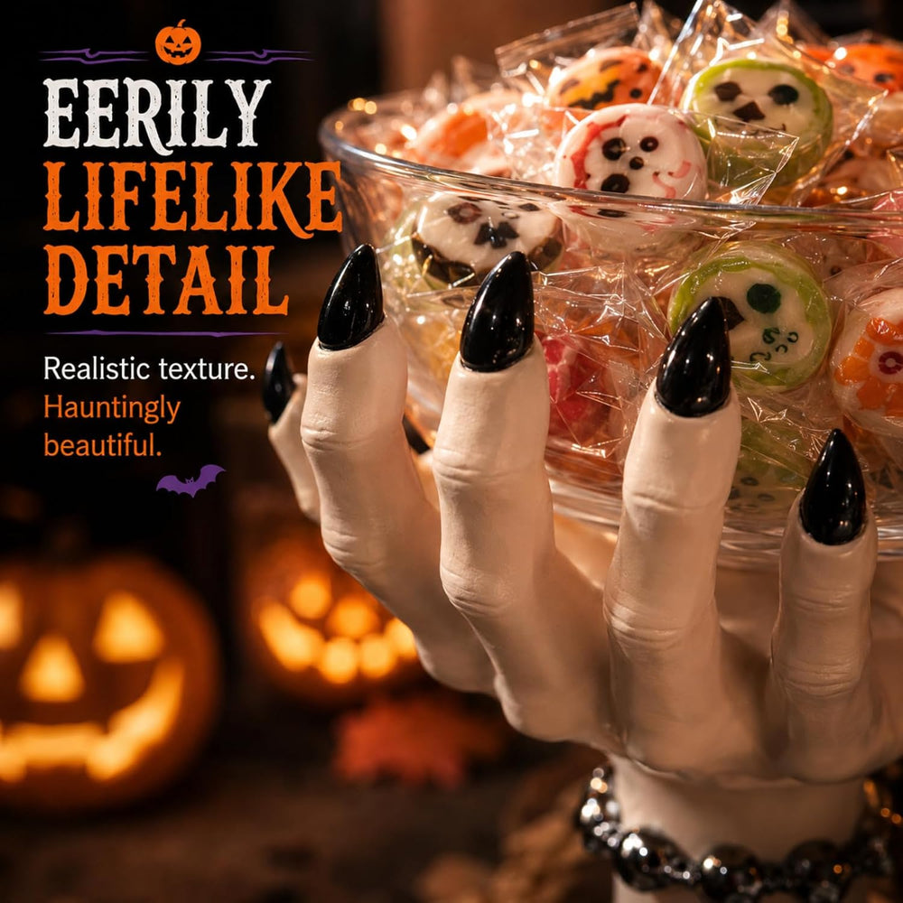 Halloween Witch Hand Candy Bowl Stand Resin Solid Snack Dish Trick Or Treat