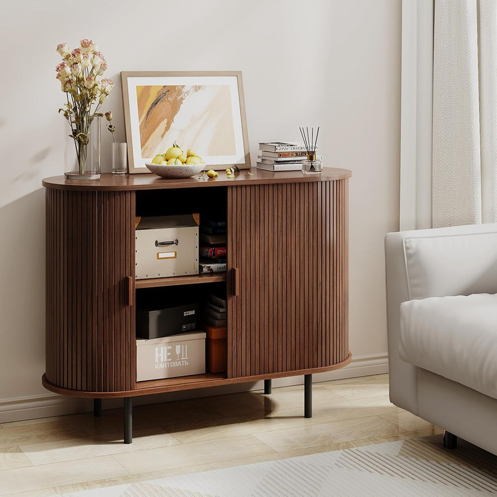 Buffet Sideboard Cabinet with Fluted Sliding Door, 40" Storage Console T...