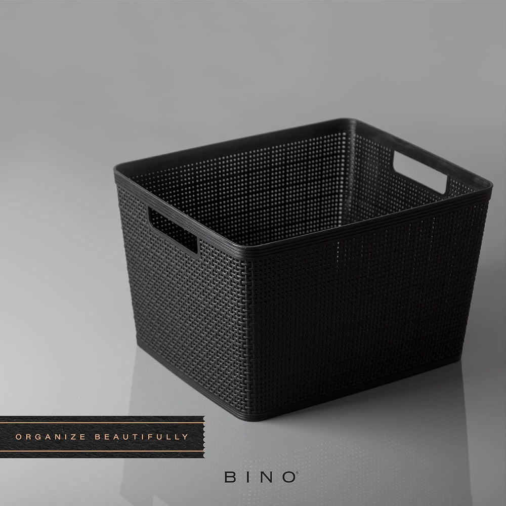BINO | Woven Plastic Basket | Large (Black), 3-Pack | THE JUTE COLLECTION | H...