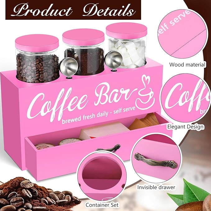 3 Pcs Coffee Bar Containers Set Include Coffee Sugar Container