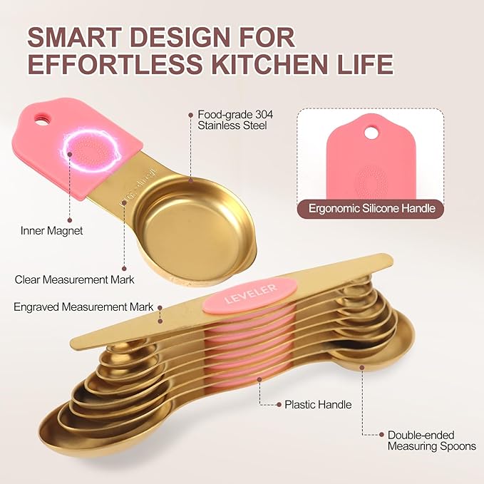 16-Piece Stainless Steel Measuring Cups and Spoons Set, Strong Magnetic Nesting