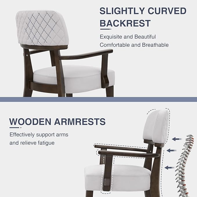 Modern Wood Dining Chairs with Arms Set of 2, Velvet Upholstered Kitchen Chai...