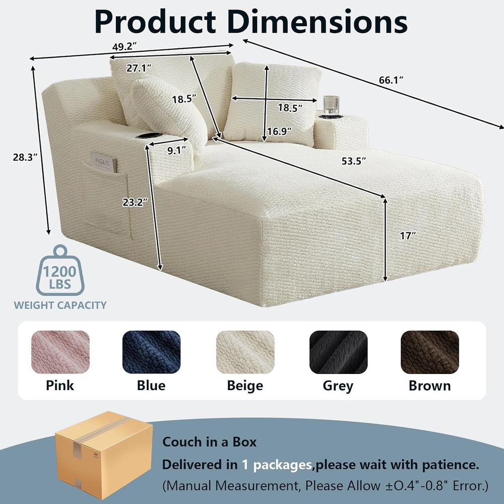 49.2" Oversized Chaise Lounge Chair Indoor,Faux Fur Boneless Reading Cha...