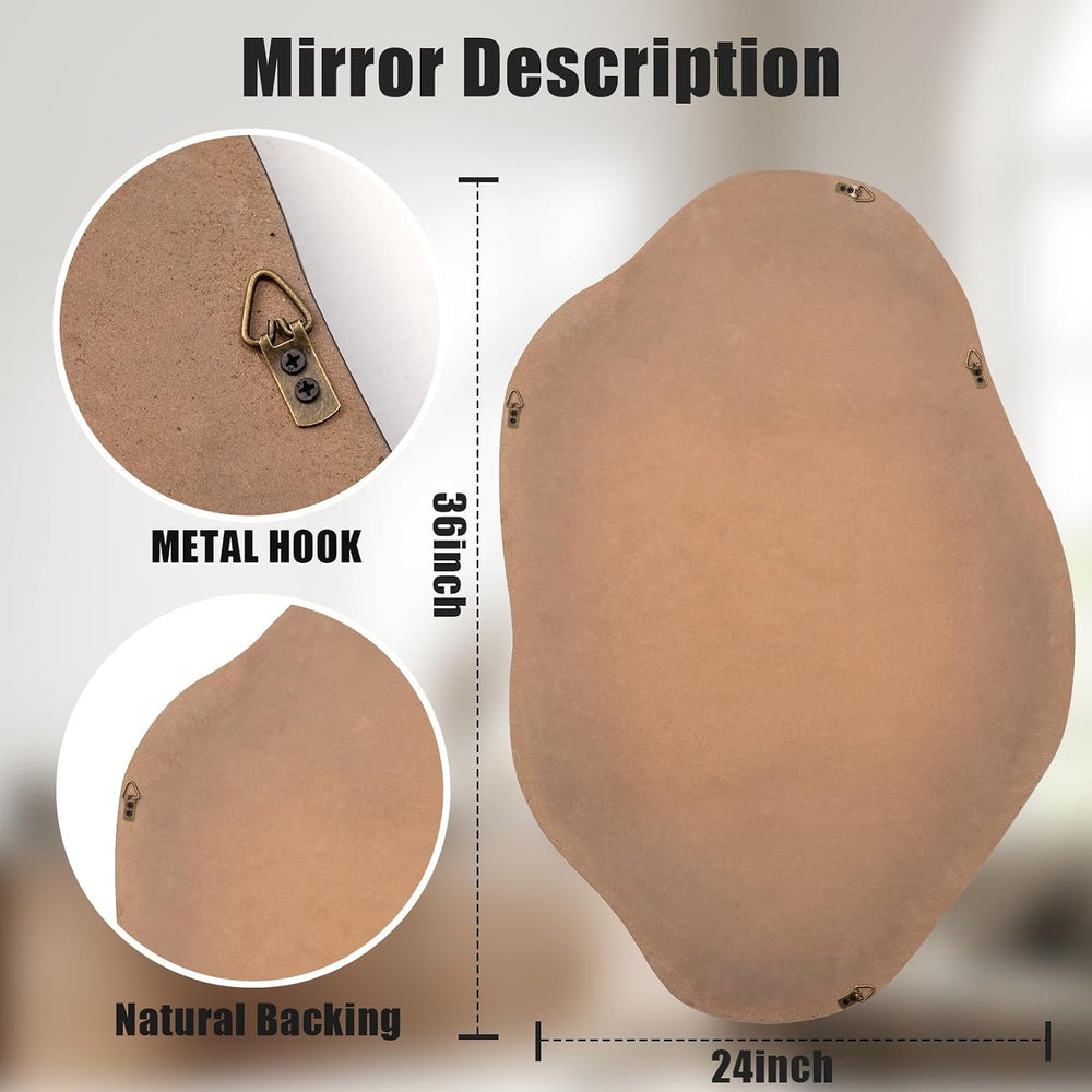 ULIKE Irregular Wall Mirror, 24x36 Inch, Black Wood Frame