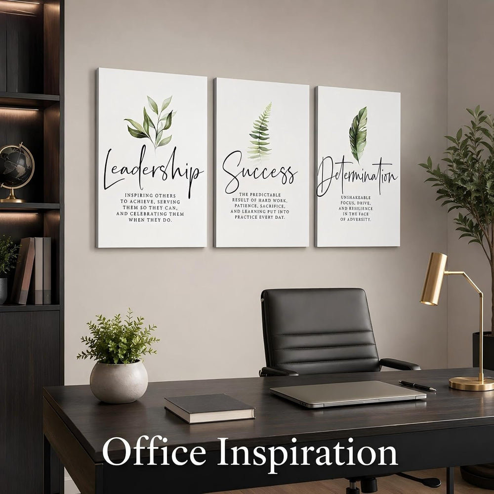 Set of 3 Framed Canvas Art - Modern Motivational Office Wall Decor, Leadershi...
