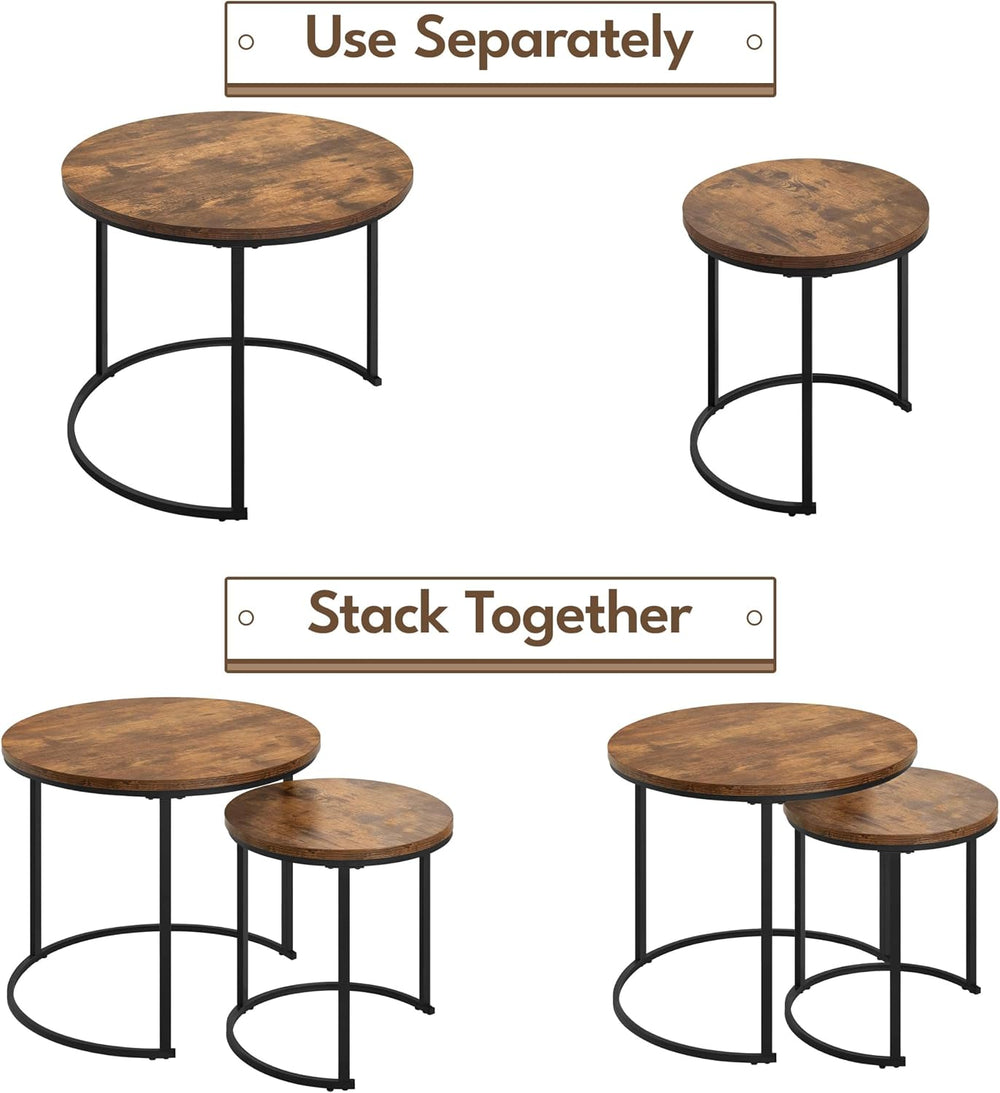 Yaheetech Small Round Nesting Coffee & Side Table Set of 2, Rustic Brown ...