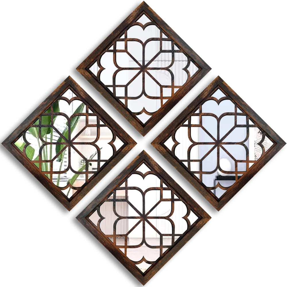 Wocred Set of 4 Mirrors Square Wall Mirror,Gorgeous Rustic Farmhouse Accent M...