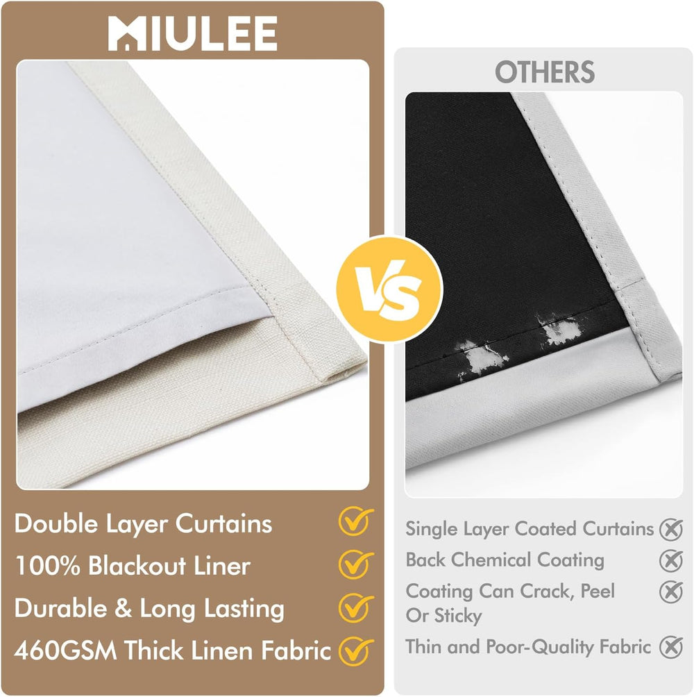 MIULEE Pinch Pleated 100% Blackout Curtains 40"x90" Long Birch 4 Pa...