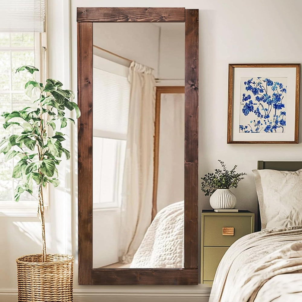 71x32in Full Length Mirror, Solid Wood Convex Frame, Brown