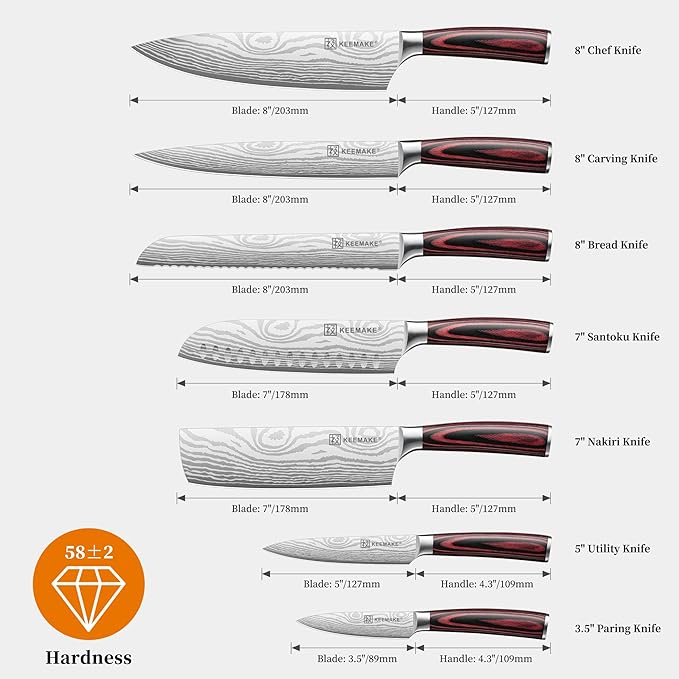 KEEMAKE Kitchen Knife Set, Ultra Sharp Chef Knife Set 7-Piece, High Carbon