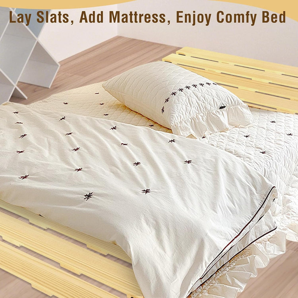 Japanese Tatami Mat Floor Bed, Knotless Solid Wood, Roll-Up Slatted Bed Plate...