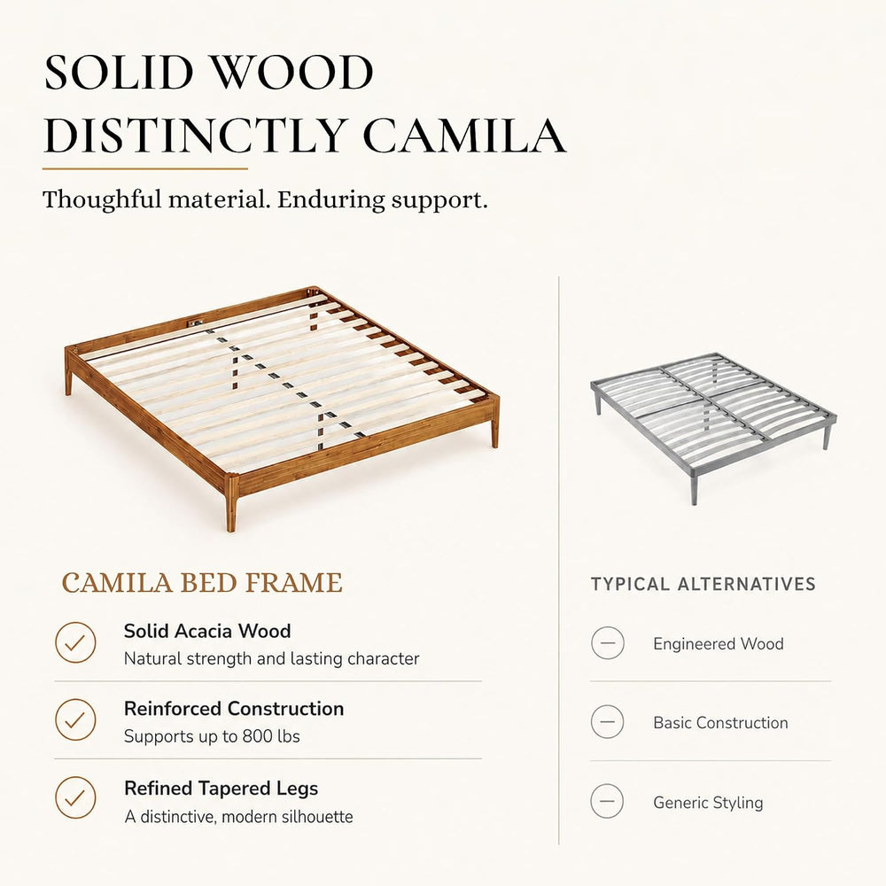 Howizz Camila 14'' Luxury Acacia Wood Bed Frame – Heavy Duty Queen Pl...
