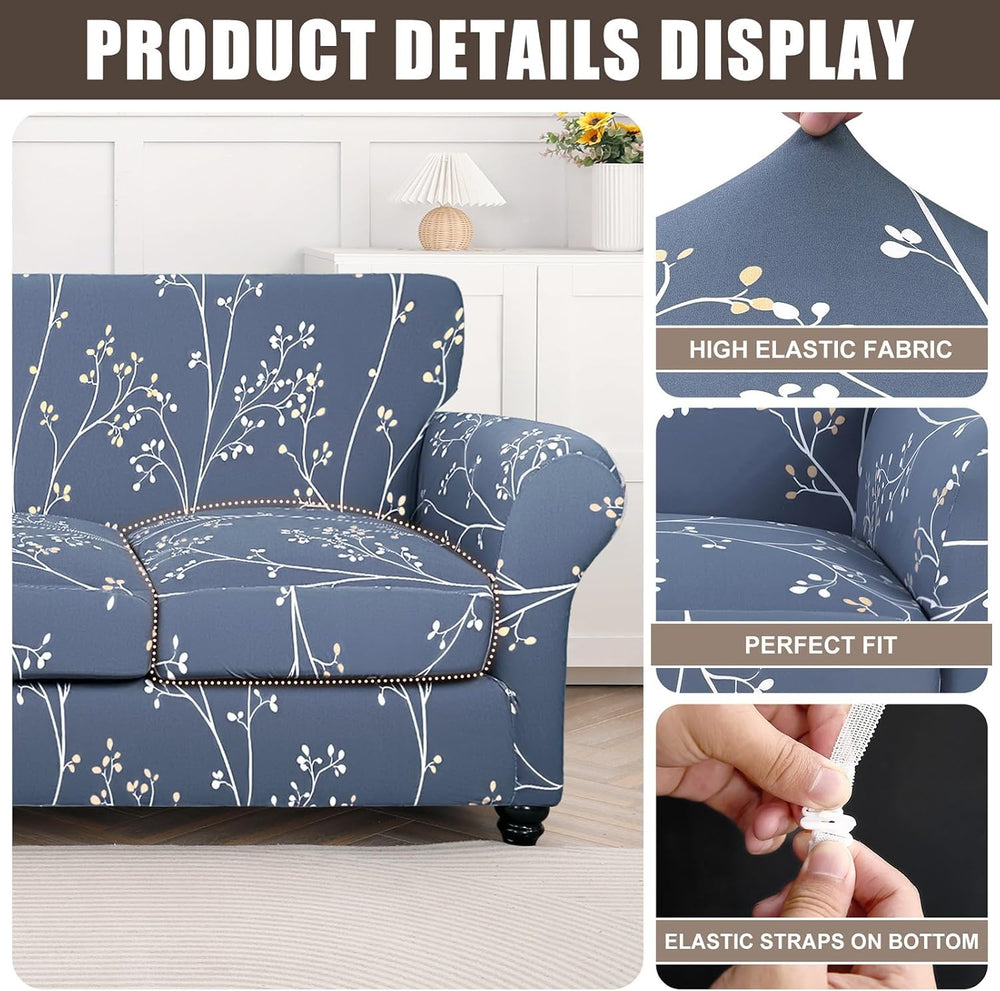 SearchI Stretch Sofa Cover Printed Couch Covers, Floral Pattern 2 Piece Armch...