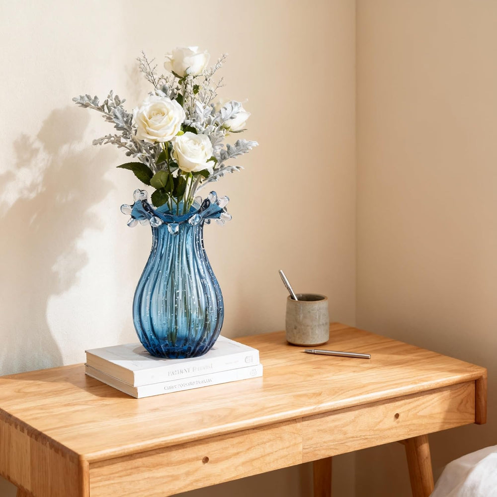 Hand Blown Glass vase, Unique Blue Glass vase, Modern Art Decor, Suitable for...