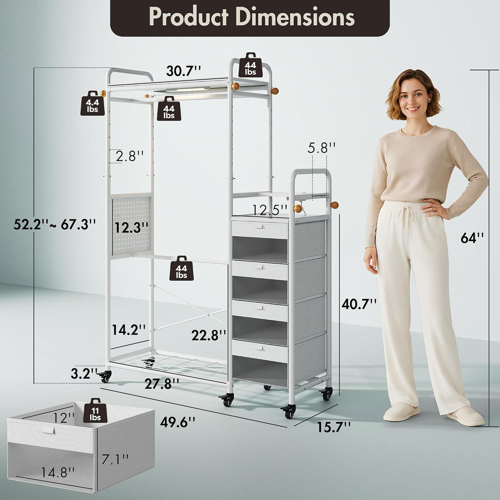 WLIVE Closet Dresser with Hanging Rack, 4 drawer dresser for Bedroom, White