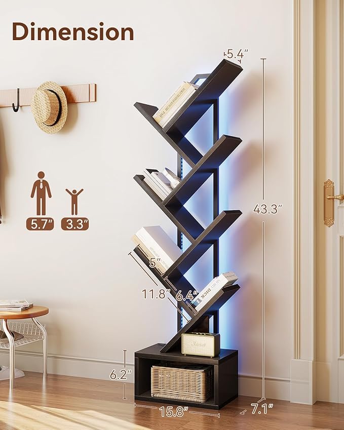 Casaottima 6-Tier Tree Bookshelf — Narrow Floor Standing Bookcase, Tall Steel...