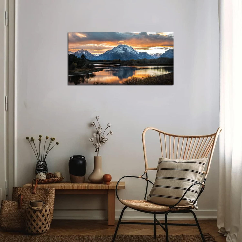 Sunset Mountain Wall Art for Living Room Nature Grand Teton Landscape Canvas ...