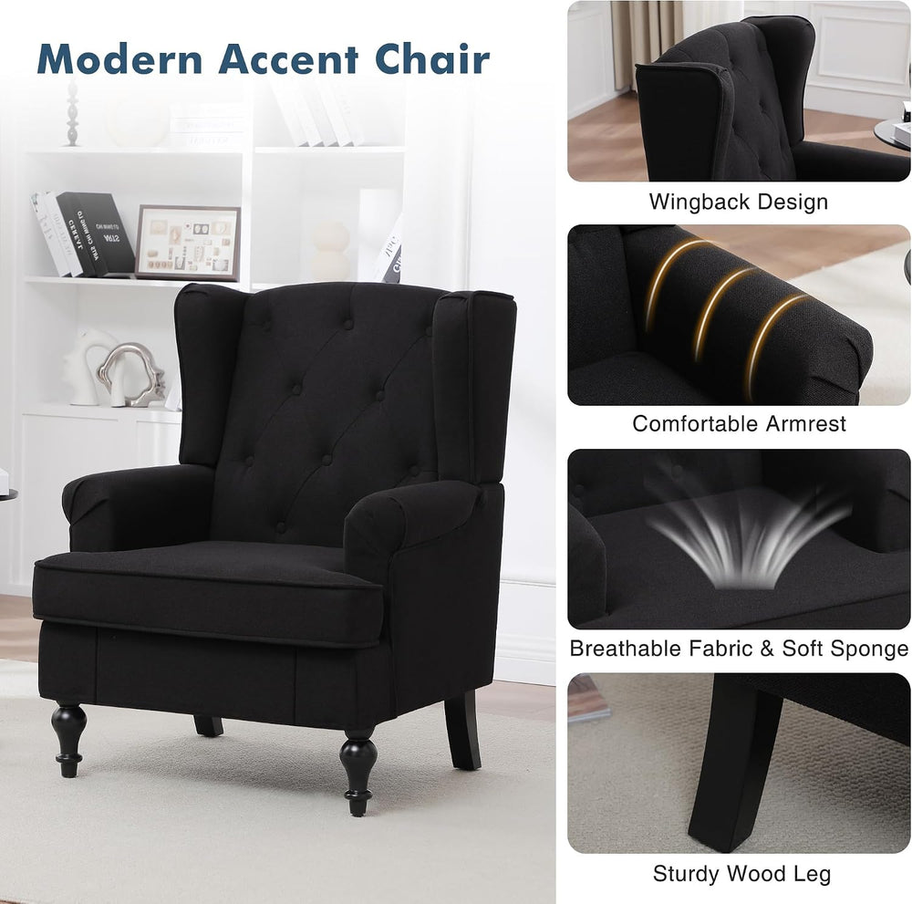 Accent Chair for Living Room, Mid Century Modern Upholstered Armchair, Wingba...