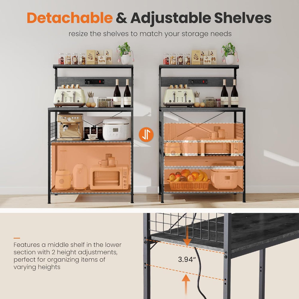 Sweetcrispy Kitchen Bakers Rack with Power Outlet, 24" Microwave Oven St...