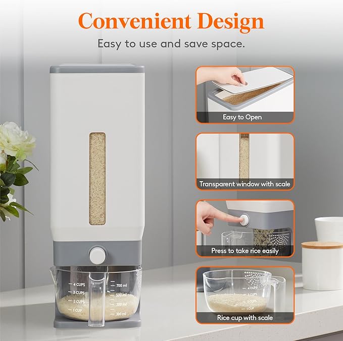 Lifewit 2 Pack Rice Dispenser 25 Lbs, Rice Storage Container Sealed Moisture