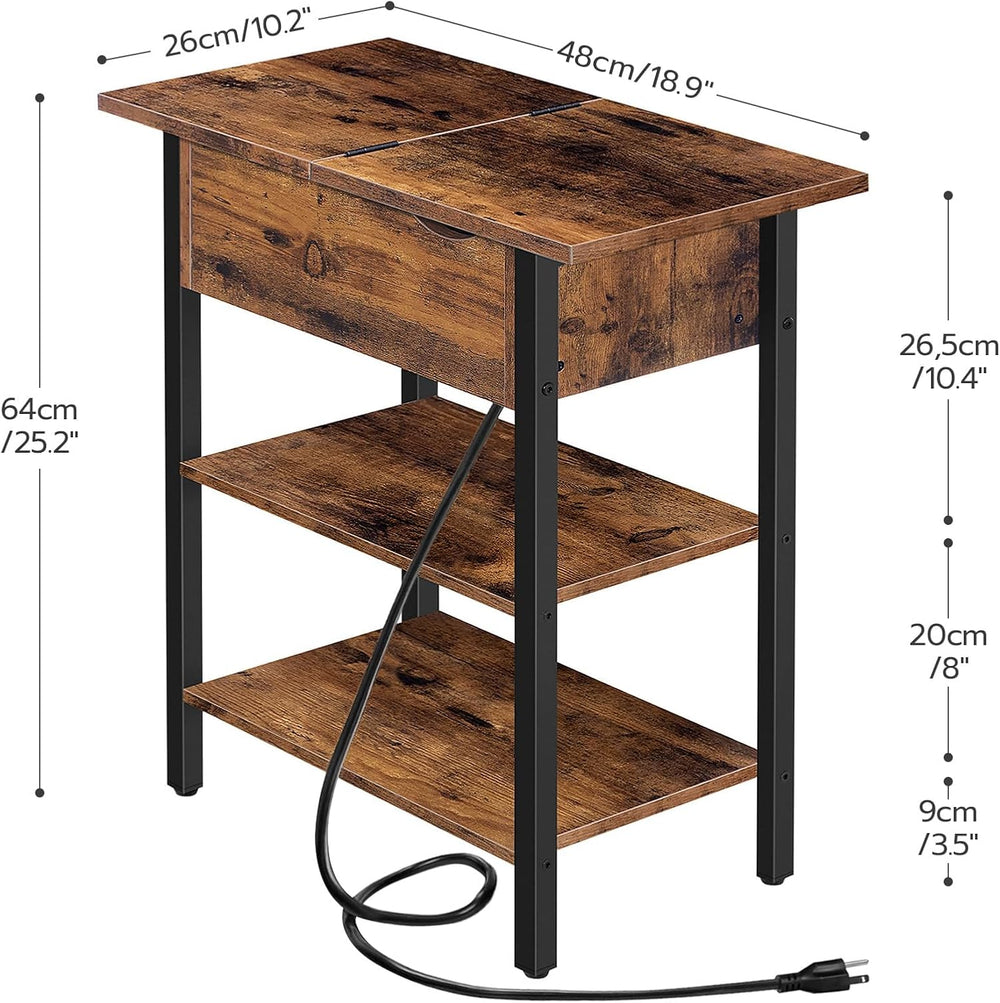 HOOBRO End Table with Charging Station, Narrow Side Table, Flip Top Nightstan...