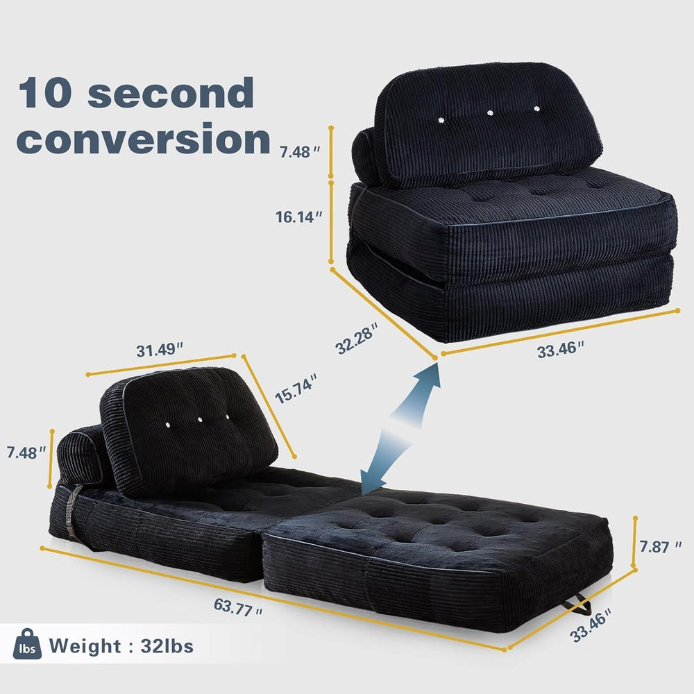 Folding Futon Sleeper Sofa Bed Chair, No Assembly, Black 2