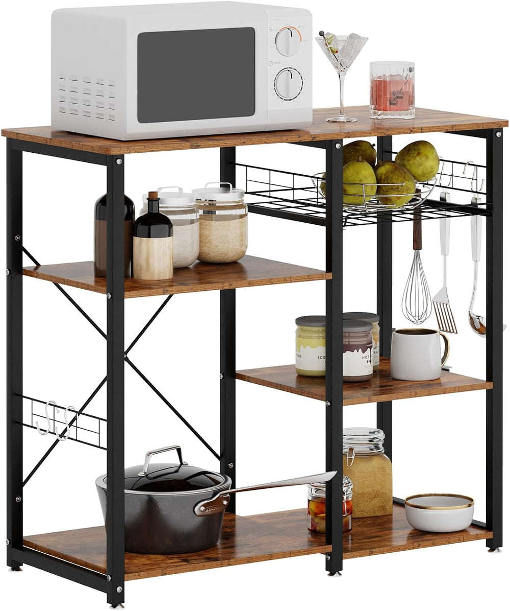soges 3-Tier Kitchen Baker's Rack, Compact Microwave Stand, Rustic Brown ...