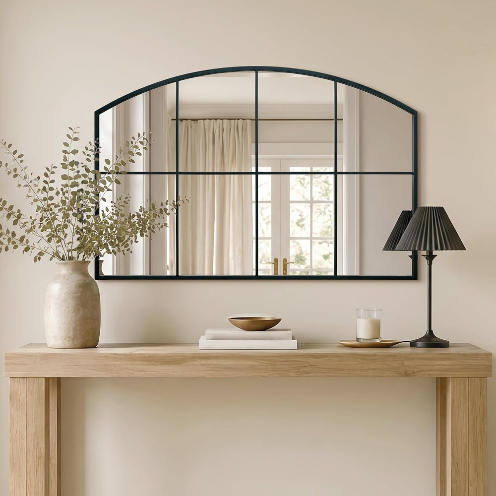 Besdomus Large Black Arched Mirror: 42"x28" Wide Arched Window Mirror