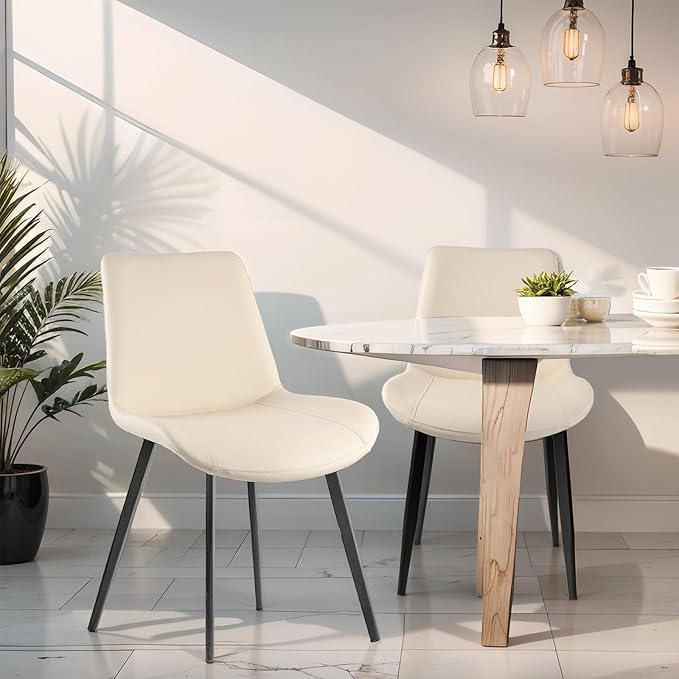 Dining Chairs, Modern PU Leather Dining Room Chair with Sturdy Metal Legs, Up...
