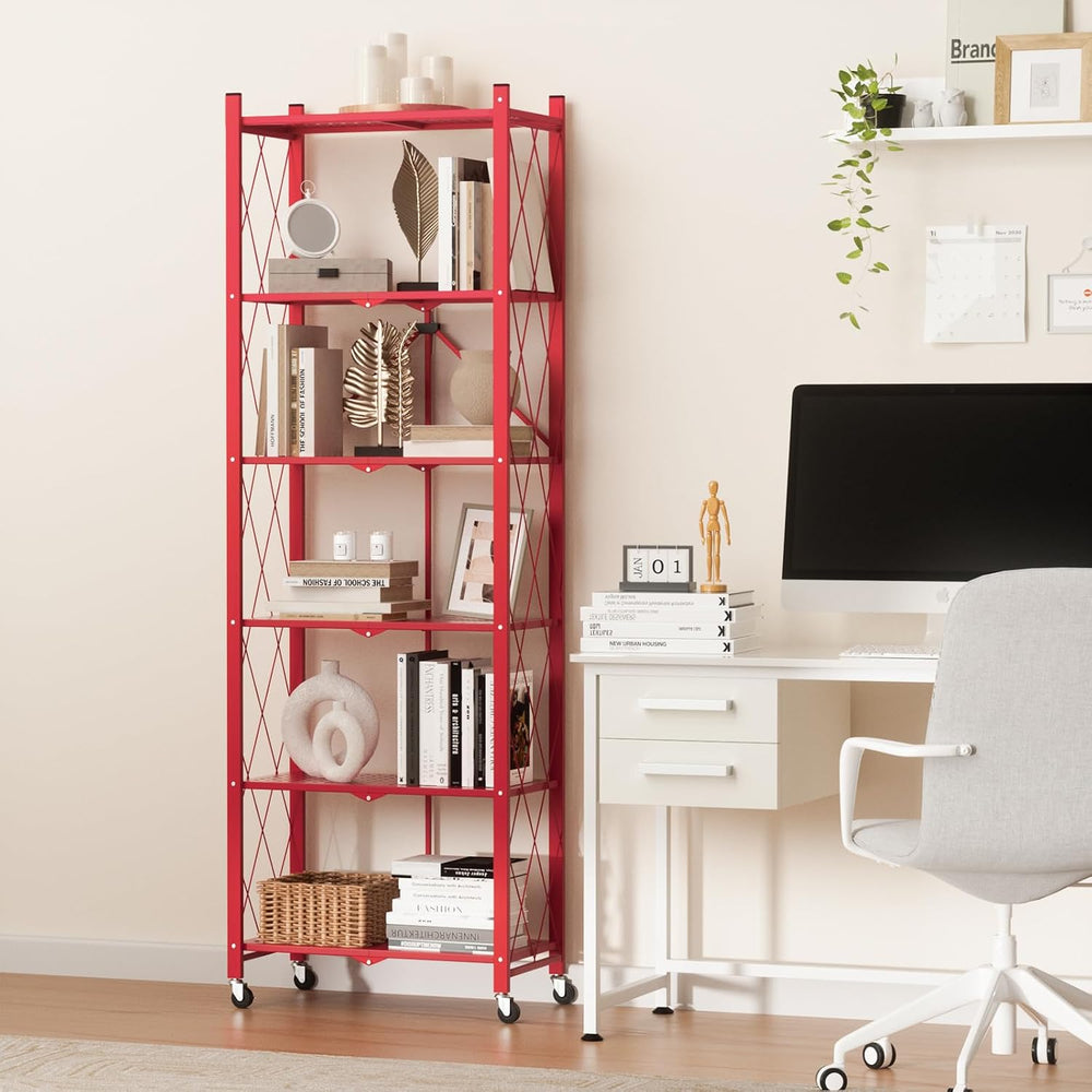 ALANNG 73.6 Inch Folding Bookshelf, 6 Tier Metal Bookcase and Bookshelves | T...