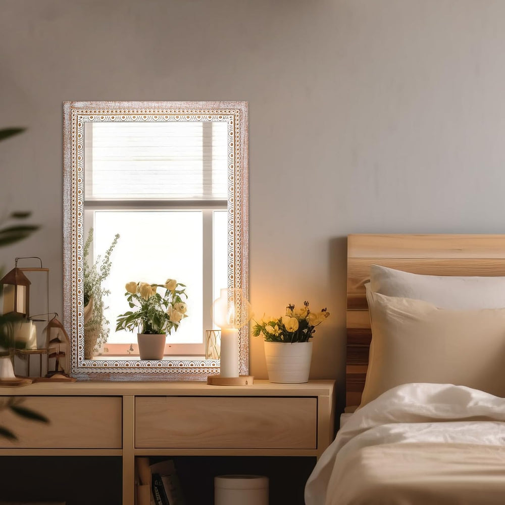 24x36 Inch Rustic Farmhouse Rectangle Mirror for Wall Decor - Wood Mirrors