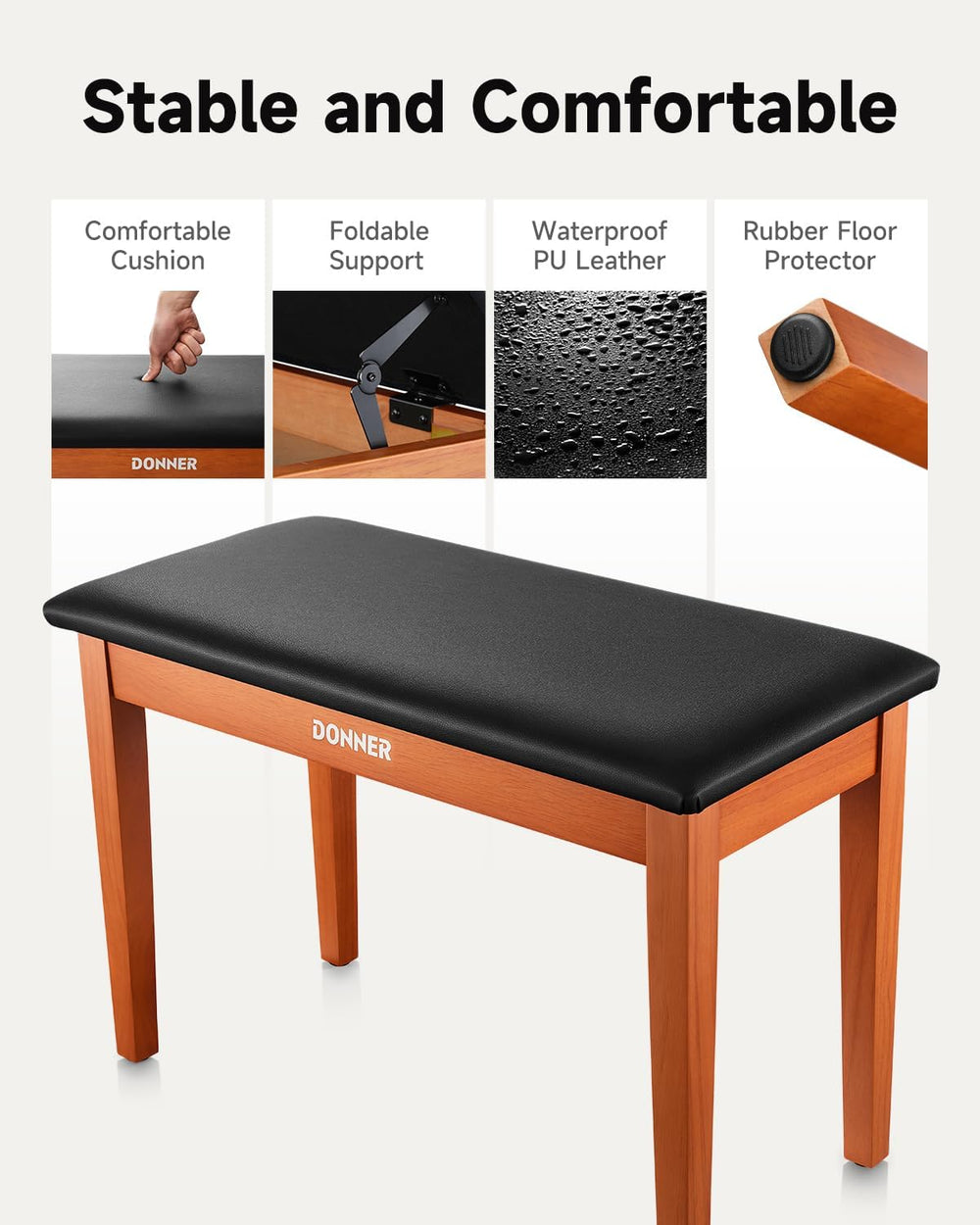 Donner Duet Piano Bench with Storage, Solid Wooden Keyboard Bench Piano Bookc...