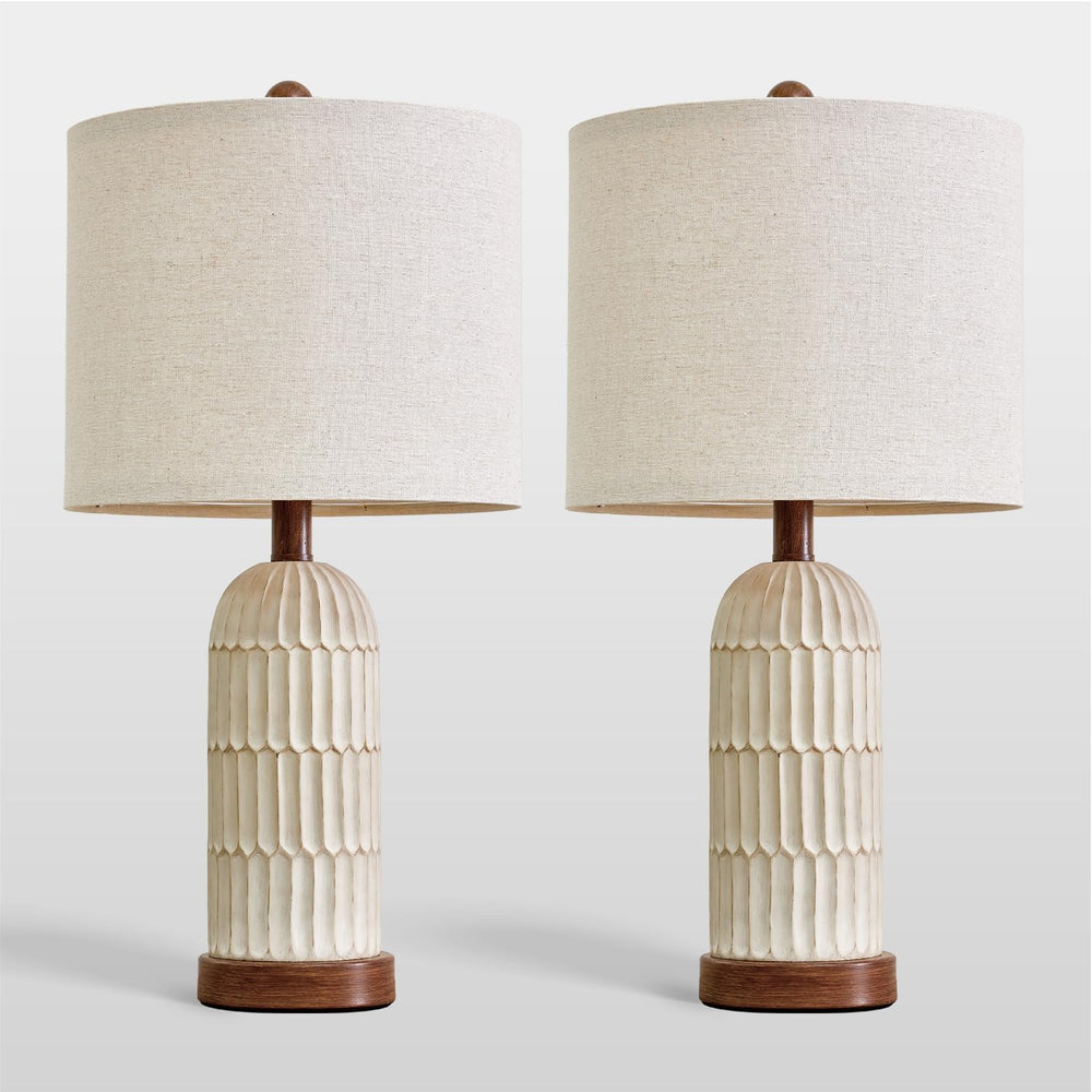 22" Bedside Table Lamps Set of 2, Farmhouse Lamp with USB A+C,Brown