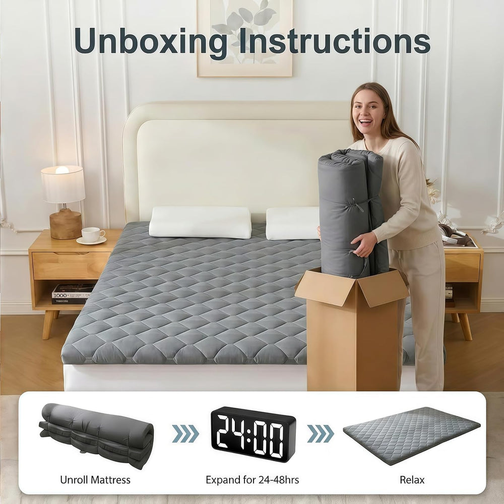 DOWNSTORIA Japanese Floor Mattress, 2.5 inch Futon Mattress Roll Up Tatami Ma...