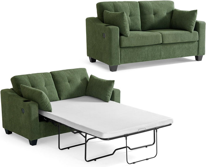 Full Size Pull Out Sleeper Sofa Bed, Pullout Loveseat Couch Bed, Green