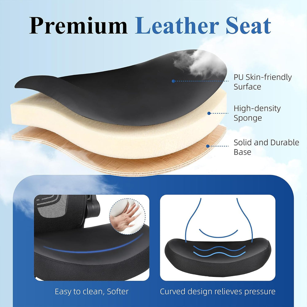 Ergonomic Office Chair, Flip-up Armrest, Mesh Back PU Leather Seat | Black Co...