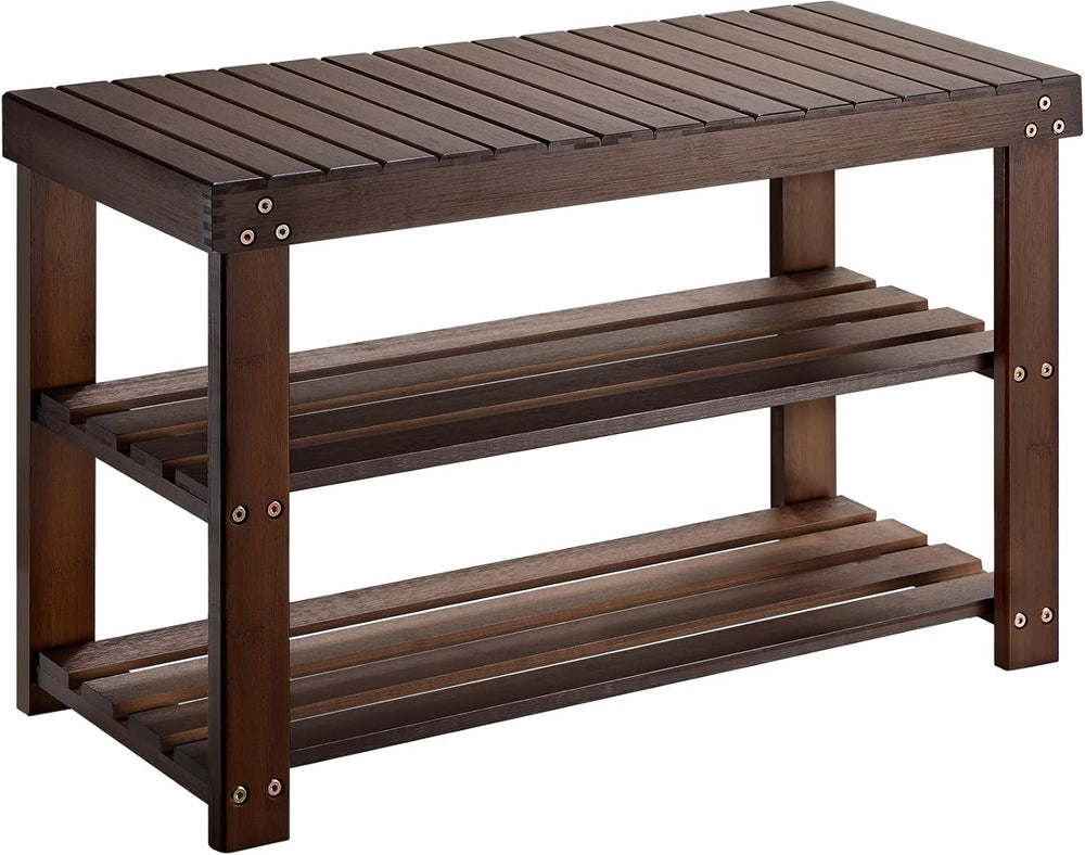 Pipishell Bamboo Shoe Rack Bench, 3 Tier Sturdy Shoe Bench, Storage Shoe Orga...