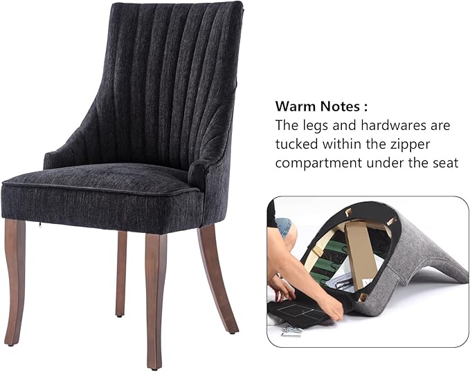 mikibama Linen Dining Chairs Set of 2 Channel Tufted Kitchen Dinner Chair Com...