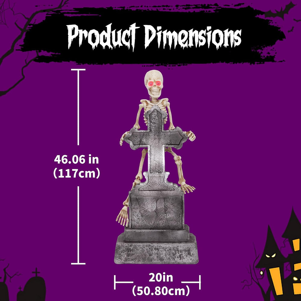 46" Halloween Animatronic Tombstone Decor, SoundโActivated Swaying Skeleton