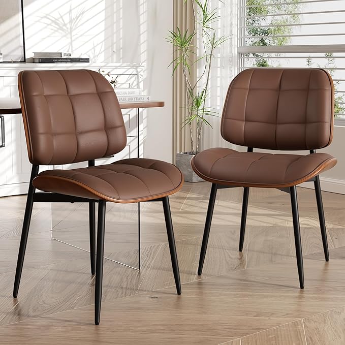 Dining Chair, Mid Century Modern Dining Room Chair, Upholstered Faux Leather ...