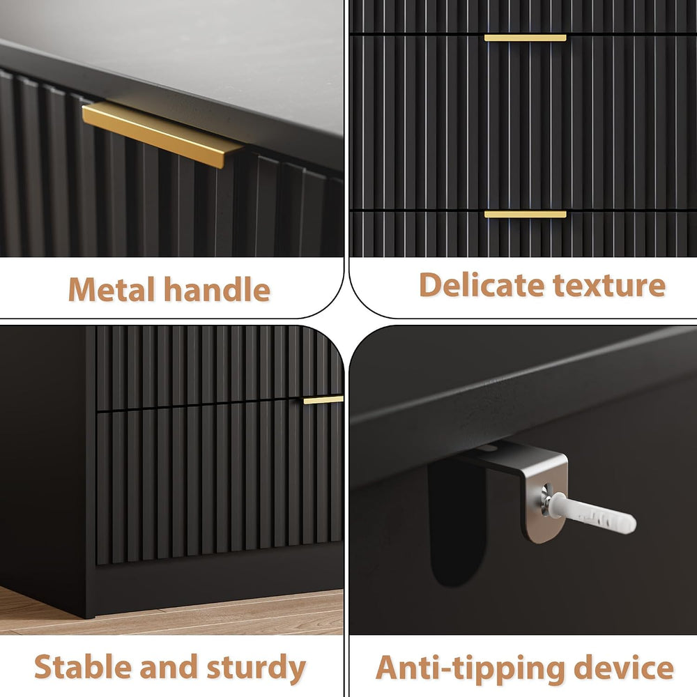 Black 3-Piece Bedroom Set, 9-Drawer Dresser & 2-Drawer Nightstands