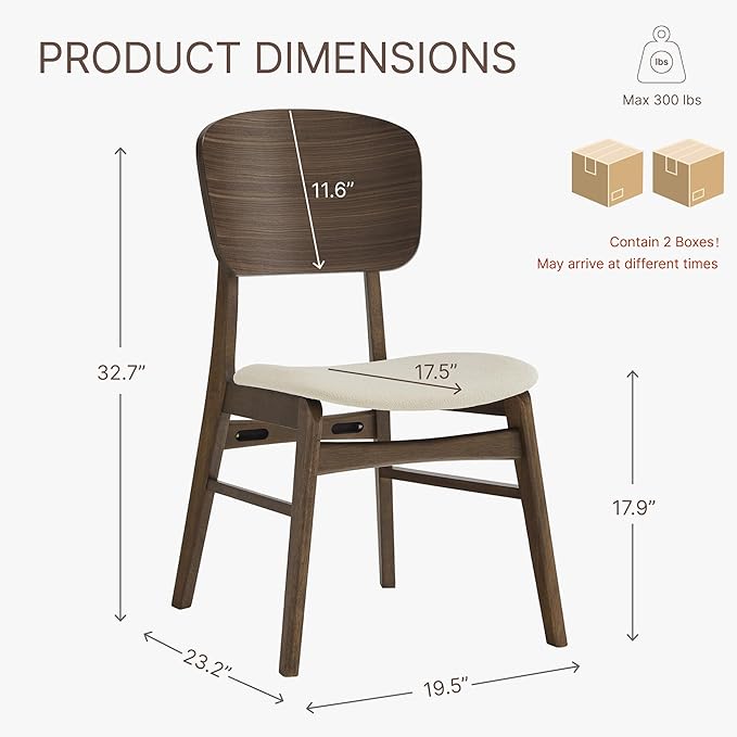 Wooden Dining Chairs Set of 4, Upholstered Modern Dining Room Chairs, Mid Cen...