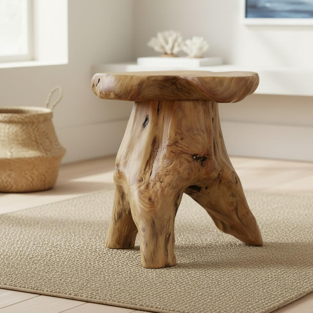 WELLAND Natural Cedar Stump Stool, Live Edge Mushroom Side Table, 14" H